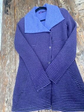 Prana Purple Striped Button-Front Cardigan Jacket with Wide Collar